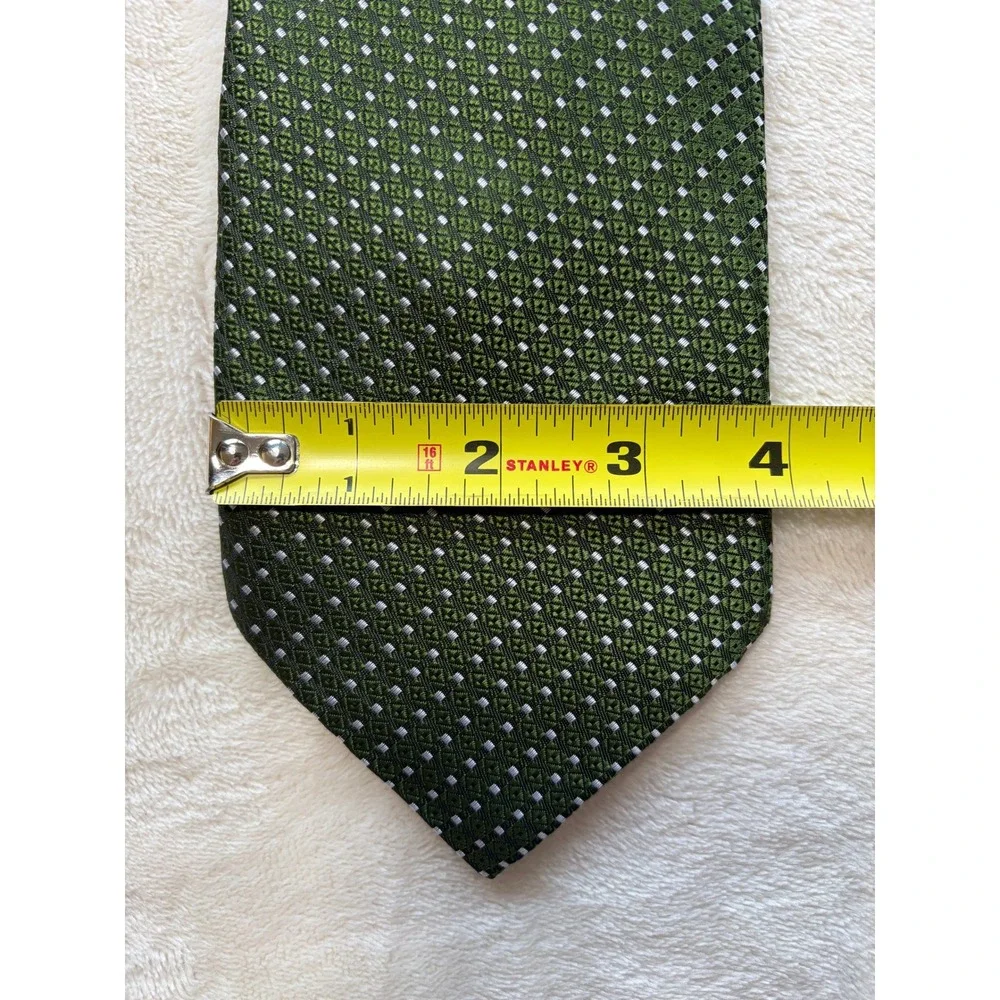 90's Vintage Hugo Boss Green Geometric Silk Necktie Mens One Size Excellent